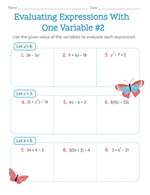 Evaluating Expressions With One Variable #2