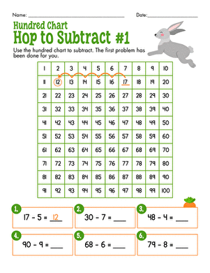 Hundred Chart Hop to Subtract #1