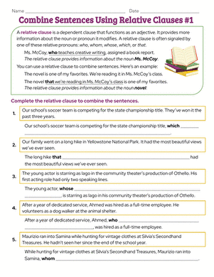 Combine Sentences Using Relative Clauses #1