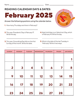 Reading Calendar Days and Dates: February 2025