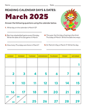 Reading Calendar Days and Dates: March 2025