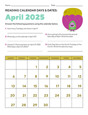 Reading Calendar Days and Dates: April 2025