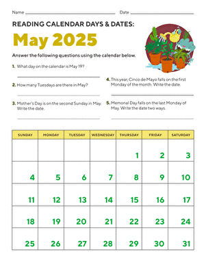 Reading Calendar Days and Dates: May 2025