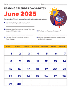 Reading Calendar Days and Dates: June 2025