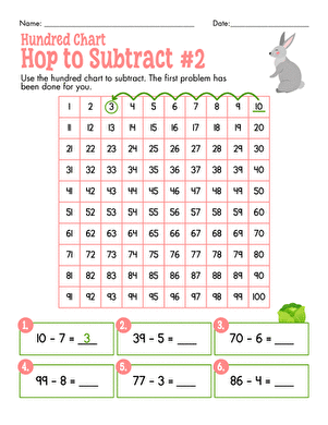 Hundred Chart Hop to Subtract #2