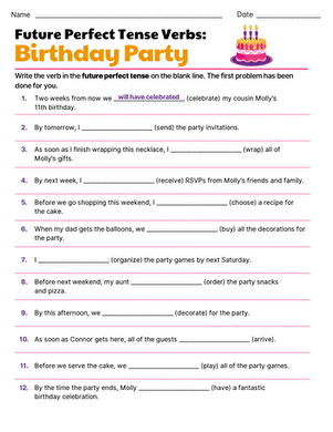 Future Perfect Tense Verbs: Birthday Party