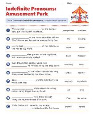 Indefinite Pronouns: Amusement Park