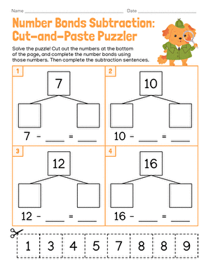 Number Bond Subtraction: Cut-and-Paste Puzzler