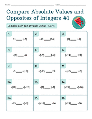 Compare Absolute Values and Opposites of Integers #1