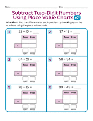 Subtract Two-Digit Numbers Using Place Value Charts #2