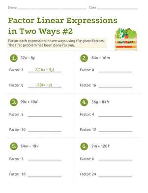 Factor Linear Expressions in Two Ways #2