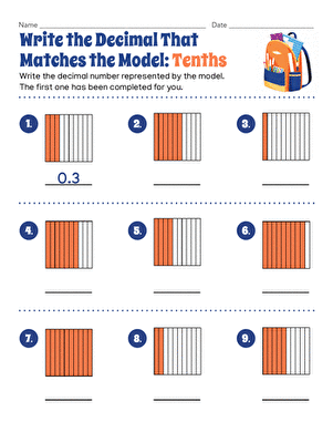 Write the Decimal That Matches the Model: Tenths