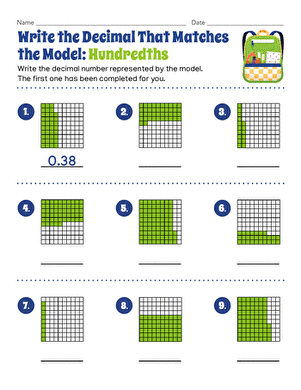 Write the Decimal That Matches the Model: Hundredths