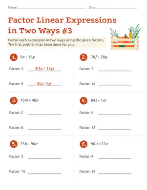 Factor Linear Expressions in Two Ways #3