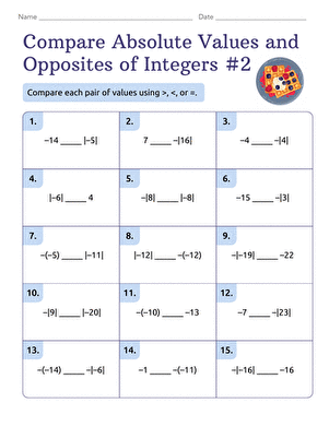 Compare Absolute Values and Opposites of Integers #2