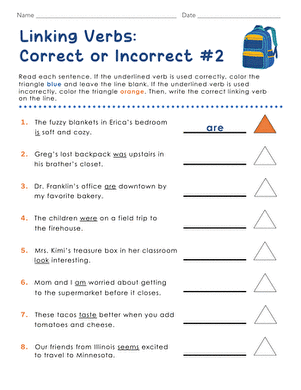 Linking Verbs: Correct or Incorrect #2