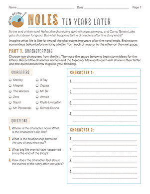 Novel Study: Holes: Ten Years Later
