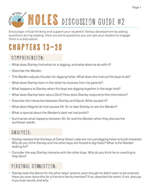 Novel Study: Holes: Discussion Guide #2