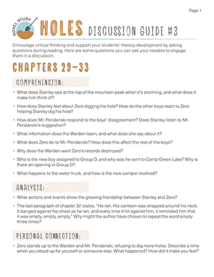 Novel Study: Holes: Discussion Guide #3
