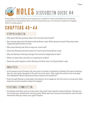 Novel Study: Holes: Discussion Guide #4