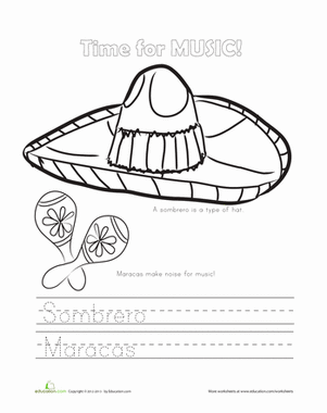 Sombrero and Maracas: Color and Write