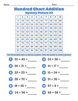 Hundred Chart Addition: Mystery Picture #2