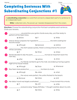 Completing Sentences With Subordinating Conjunctions #1