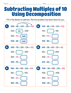 Subtracting Multiples of 10 Using Decomposition