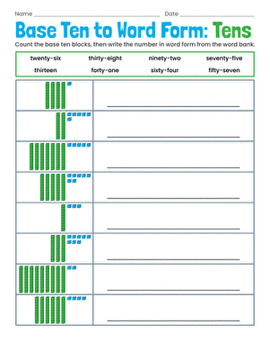 Base Ten to Word Form: Tens