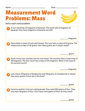 Measurement Word Problems: Mass