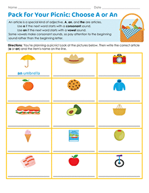 Pack for Your Picnic: Choose A or An