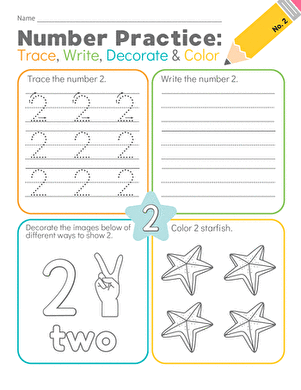 Number Practice: Trace, Write, Decorate & Color #2