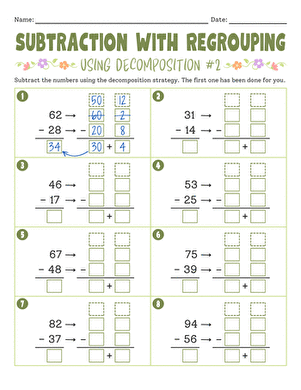 Subtraction With Regrouping Using Decomposition #2