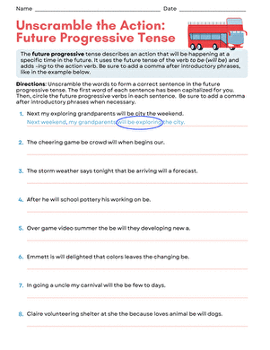 Unscramble the Action: Future Progressive Tense