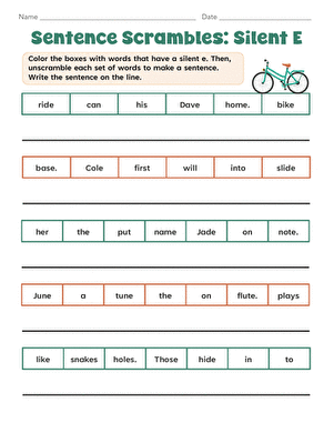 Sentence Scrambles: Silent E