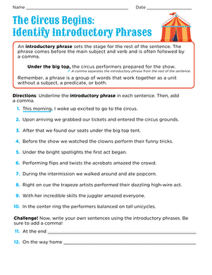 The Circus Begins: Identify Introductory Phrases