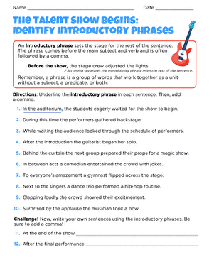 The Talent Show Begins: Identify Introductory Phrases