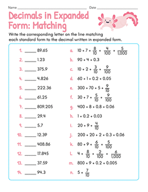 Decimals in Expanded Form: Matching