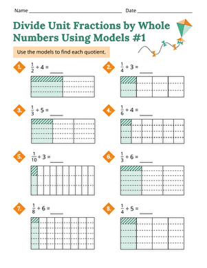 Divide Unit Fractions by Whole Numbers Using Models #1
