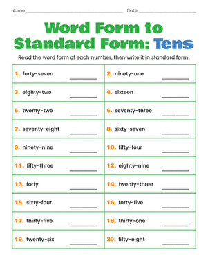 Word Form to Standard Form: Tens | Worksheet | Education.com