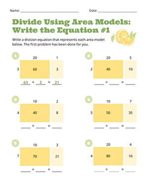 Divide Using Area Models: Write the Equation #1