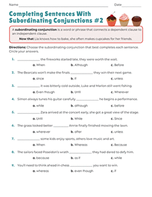 Completing Sentences With Subordinating Conjunctions #2