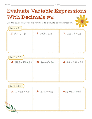 Evaluate Variable Expressions With Decimals #2