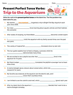 Present Perfect Tense Verbs: Trip to the Aquarium
