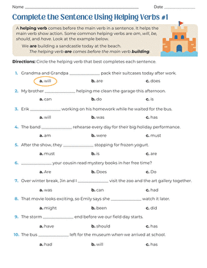 Complete the Sentence Using Helping Verbs #1