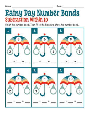 Rainy Day Number Bonds: Subtraction Within 10