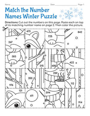 Match the Number Names Winter Puzzle