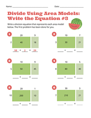 Divide Using Area Models: Write the Equation #3