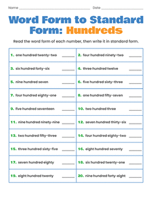 Word Form to Standard Form: Hundreds