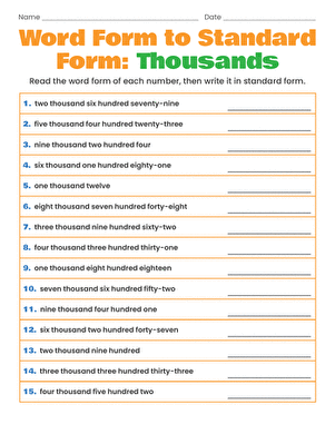 Word Form to Standard Form: Thousands